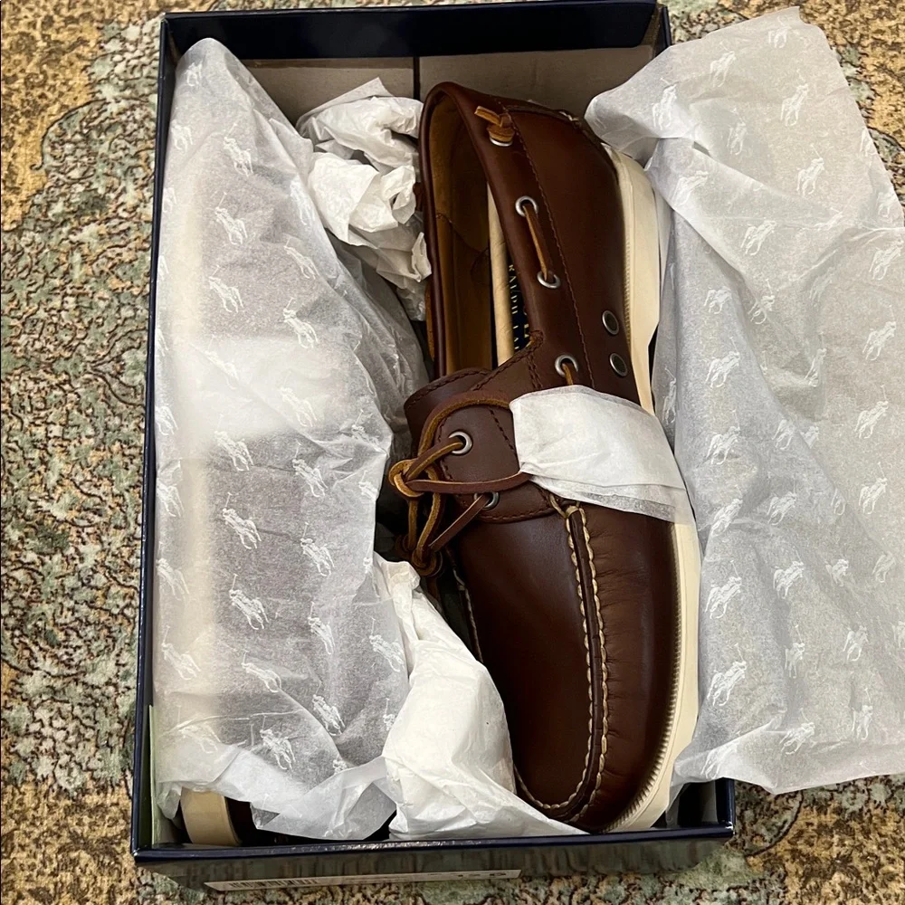 Ralph Lauren Men's Merton Brown Leather Boat Shoes